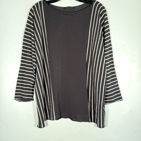 NWT Cotton-Viscose Blend Striped Relaxed Fit Gray Knit Top Made in Italy L/XL - Picture 6 of 8